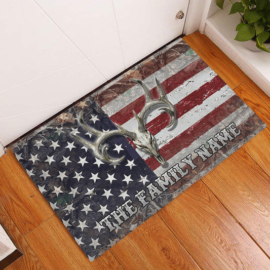 Maxcorners Personalized Hunting Rubber Doormat, Deer Hunting Skull Camo Camouflage Welcome Doormat, Custom Name Indoor Outdoor Door Mat, Home Decor