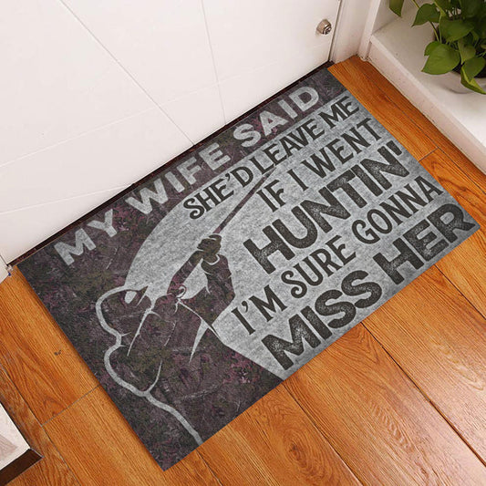 Maxcorners Personalized Hunting Rubber Doormat, Hunting Hunter My Wife Said Huntin' Welcome Doormat, Custom Name Indoor Outdoor Door Mat, Home Decor