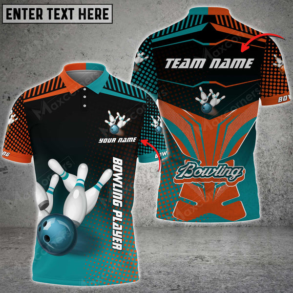 Max Corner Bowling and Pins Sport Jerseys Gear Pattern Multicolored Bowling jerseys Custom Name And Team 3D Polo Shirt
