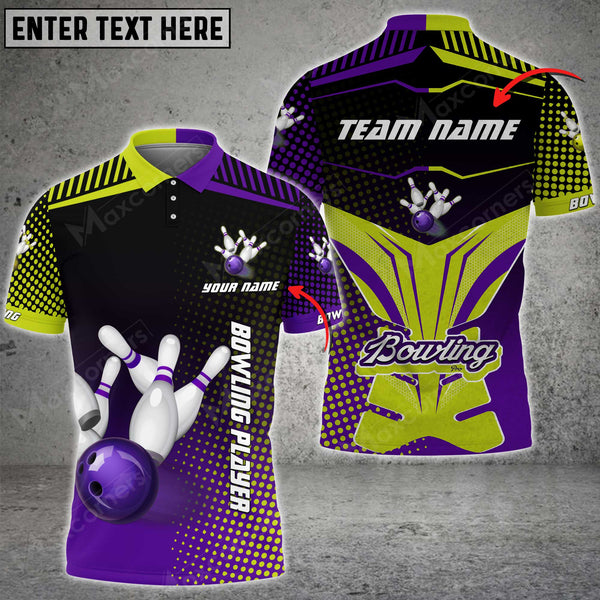 Max Corner Bowling and Pins Sport Jerseys Gear Pattern Multicolored Bowling jerseys Custom Name And Team 3D Polo Shirt