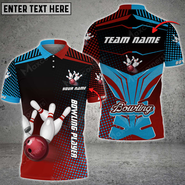 Max Corner Bowling and Pins Sport Jerseys Gear Pattern Multicolored Bowling jerseys Custom Name And Team 3D Polo Shirt