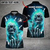 Max Corner Bowling and Pins Skull Fire Pattern Multicolored Bowling jerseys Custom Name And Team 3D Polo Shirt
