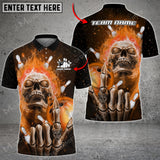 Max Corner Bowling and Pins Skull Fire Pattern Multicolored Bowling jerseys Custom Name And Team 3D Polo Shirt