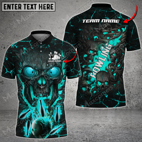 Max Corner Bowling and Pins Skull Magma Pattern Multicolored Bowling jerseys Custom Name And Team 3D Polo Shirt