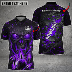 Max Corner Bowling and Pins Skull Magma Pattern Multicolored Bowling jerseys Custom Name And Team 3D Polo Shirt