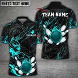 Max Corner Bowling and Pins Skull Dog Guardian Flash Pattern Multicolored Bowling jerseys Custom Name And Team 3D Polo Shirt