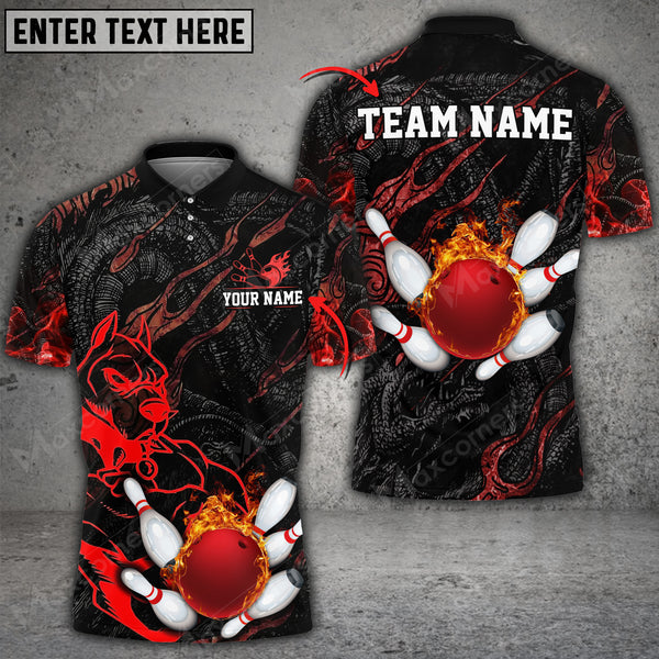 Max Corner Bowling and Pins Skull Dog Guardian Flash Pattern Multicolored Bowling jerseys Custom Name And Team 3D Polo Shirt