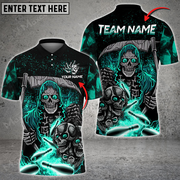 Max Corner Bowling and Pins Reaper Flame Skull Pattern Multicolored Bowling jerseys Custom Name And Team 3D Polo Shirt