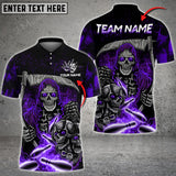 Max Corner Bowling and Pins Reaper Flame Skull Pattern Multicolored Bowling jerseys Custom Name And Team 3D Polo Shirt