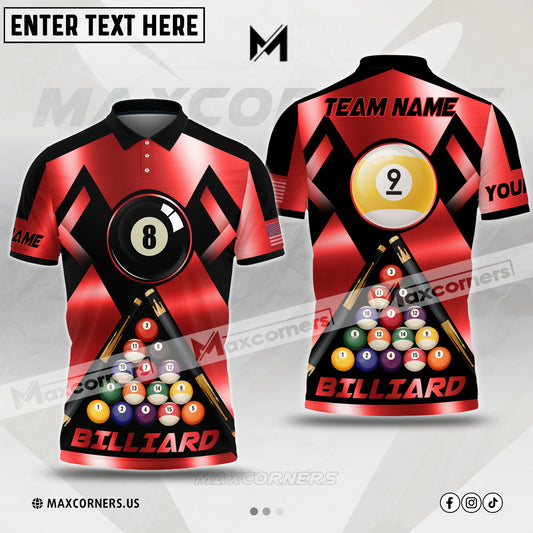 Maxcorners Billiard Ball 8, Ball 9 Sport Jersey Multicolor Options Personalized Name, Team Name 3D Polo Shirt (4 Colors)