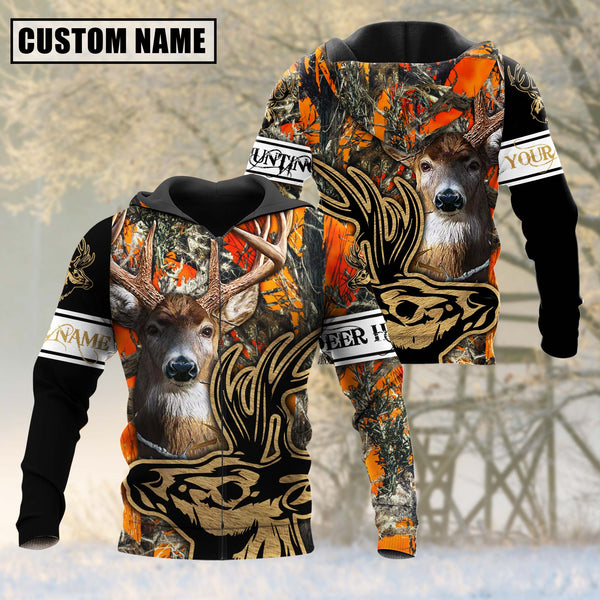 Maxcorners Custom Name Orange Camouflage Deer Hunting Shirt 3D All Over Printed Clothes