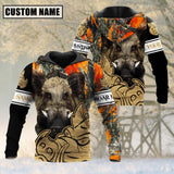 Maxcorners Custom Name Orange Camouflage Boar Hunting Shirt 3D All Over Printed Clothes