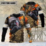 Maxcorners Custom Name Orange Camouflage Turkey Hunting Shirt 3D All Over Printed Clothes