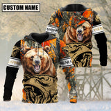 Maxcorners Custom Name Orange Camouflage Bear Hunting Shirt 3D All Over Printed Clothes