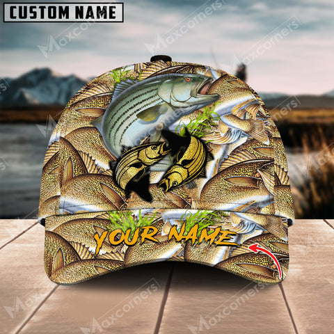 Maxcorners Personalized Striped Bass Fishing Pattern Classic 3D Cap