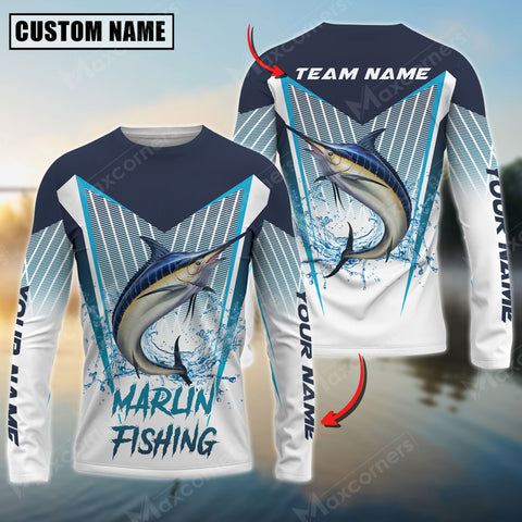 Maxcorners Marlin Fishing Blue Water Pro Sport Jersey Personalized Name, Team Name Long Sleeve Shirt