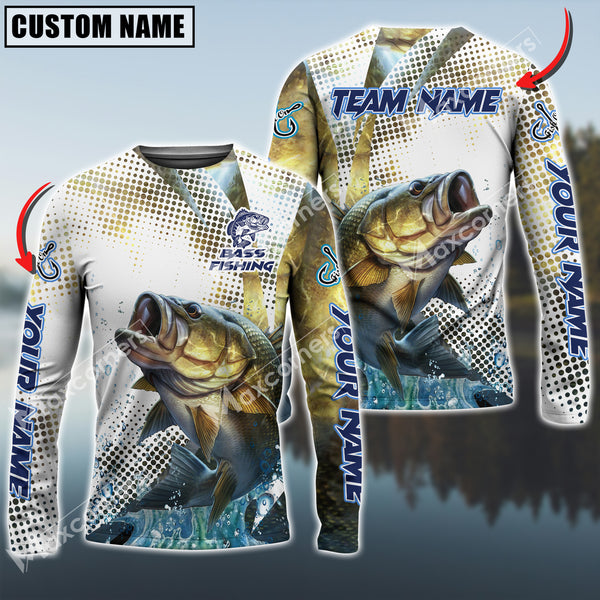 Maxcorners Bass Fishing Water Sport Jersey Personalized Name, Team Name Long Sleeve Shirt