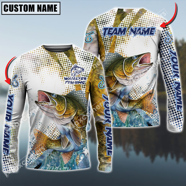 Maxcorners Walleyes Fishing Water Sport Jersey Personalized Name, Team Name Long Sleeve Shirt