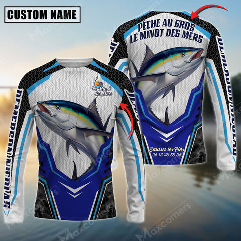 Maxcorners Tuna Fishing Smoke Hexagon Pattern Pro Sport Jersey Personalized Name, Team Name Long Sleeve Shirt For Nicolas