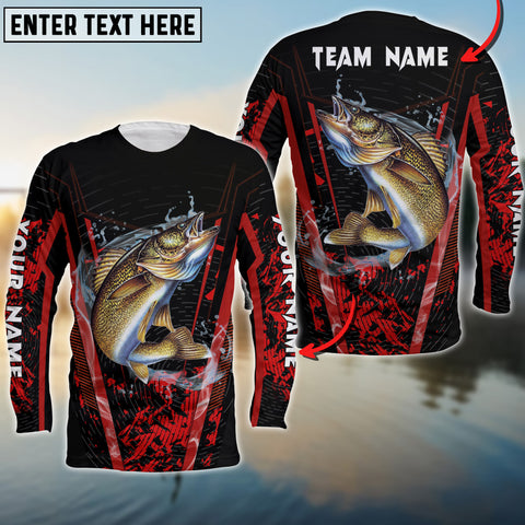 Maxcorners Walleyes Fishing Red Smoke Pattern Sport Jersey Personalized Name Long Sweat Shirt