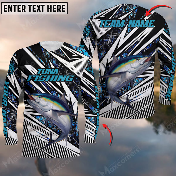 Maxcorners Tuna Fishing Lighining Art Camo Pattern Sport Jersey Personalized Name And Team Name Long Sweat Shirt