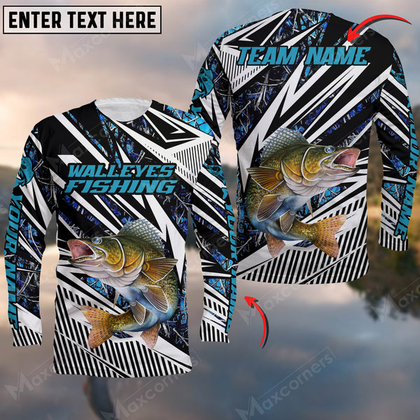 Maxcorners Walleyes Fishing Lighining Art Camo Pattern Sport Jersey Personalized Name And Team Name Long Sweat Shirt