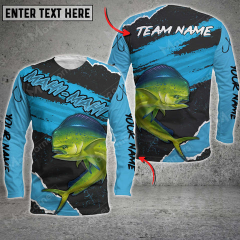 Maxcorners Mahi-Mahi Fishing Graffity Fade Line Pattern Sport Jersey Personalized Name And Team Name Long Sweat Shirt