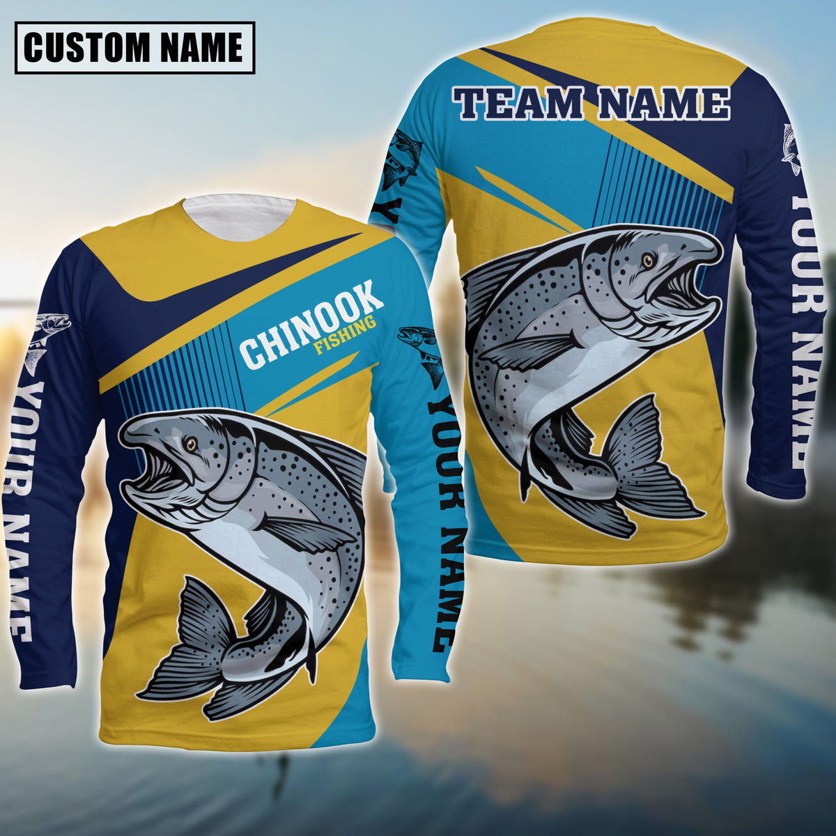 Maxcorners Chinook Fishing V Line Blue Pattern Sport Jersey Personalized Name Long Sweat Shirt