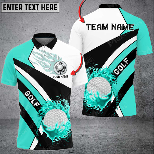 Max Corner Customized Name Black Line Art Fire Golf Ball Multicolor Sport Jersey Pattern Custom 3D Polo Shirt
