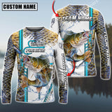 Maxcorners Walleye Fishing Blue Line Skin Fish Pattern Sun Protection Personalized Name And Team Name Long Sweat Shirt