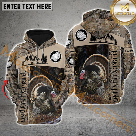 Maxcorners Turkey Hunting Leather Brown Camo Pattern Custom Name Shirt 3D All Over Printed Clothes