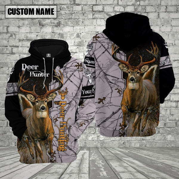 Maxcorners Deer Hunting Premium White Pattern Personalized Name 3D Shirt