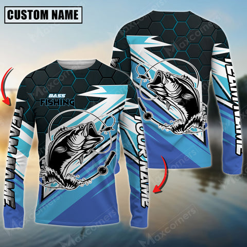 Maxcorners Bass Fishing Hexagon Pattern Pro Sport Jersey Sun Protection Personalized Name, Team Name Long Sleeve Shirt