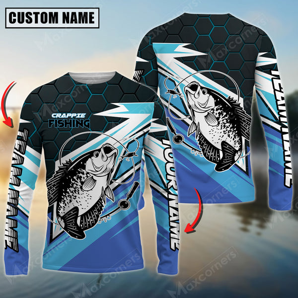 Maxcorners Crappie Fishing Hexagon Pattern Pro Sport Jersey Sun Protection Personalized Name, Team Name Long Sleeve Shirt