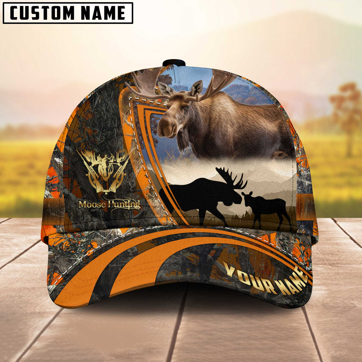 Maxcorners Majestic Moose Hunting Leather Pattern Multicolor Personalized Name 3D Cap