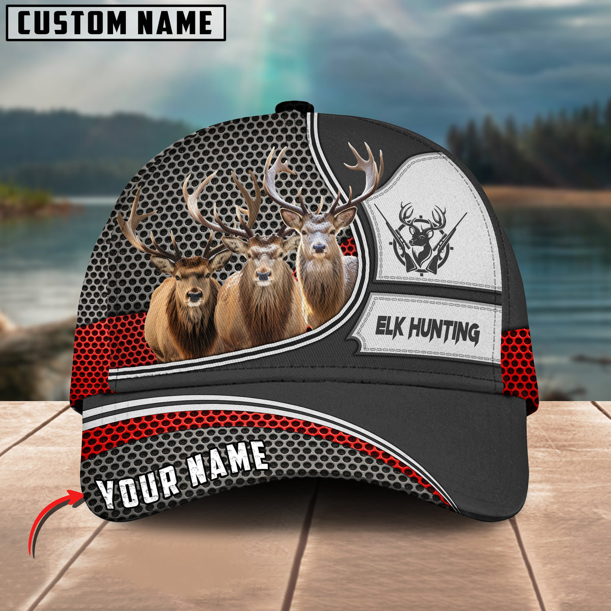 Maxcorners Ultimate Wild Elk Hunting Multicolor Personalized Name 3D Cap