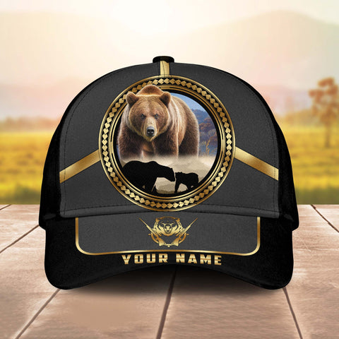 Maxcorners Bear Hunting Gold Line Majestic Personalized Name 3D Cap