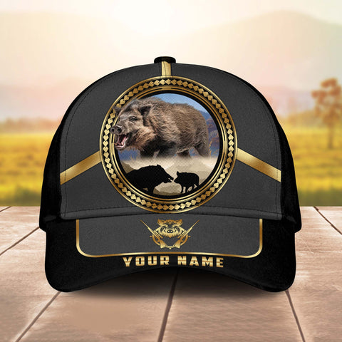 Maxcorners Boar Hunting Gold Line Majestic Personalized Name 3D Cap