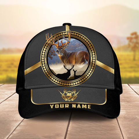 Maxcorners Deer Hunting Gold Line Majestic Personalized Name 3D Cap