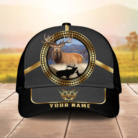 Maxcorners Elk Hunting Gold Line Majestic Personalized Name 3D Cap