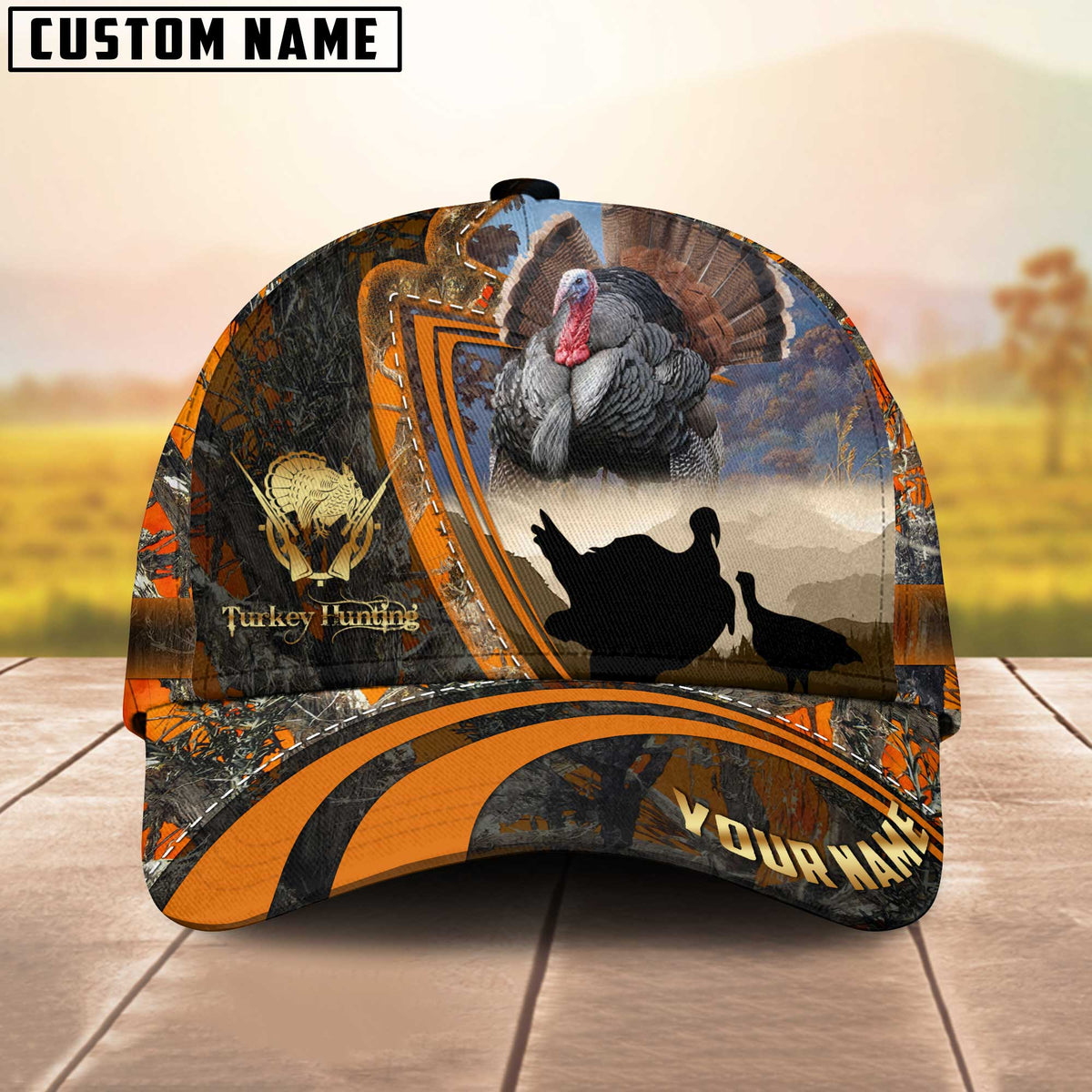 Maxcorners Majestic Turkey Hunting Leather Pattern Multicolor Personalized Name 3D Cap