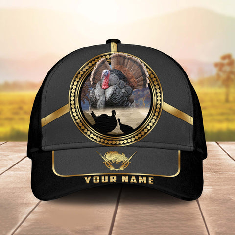 Maxcorners Turkey Hunting Gold Line Majestic Personalized Name 3D Cap