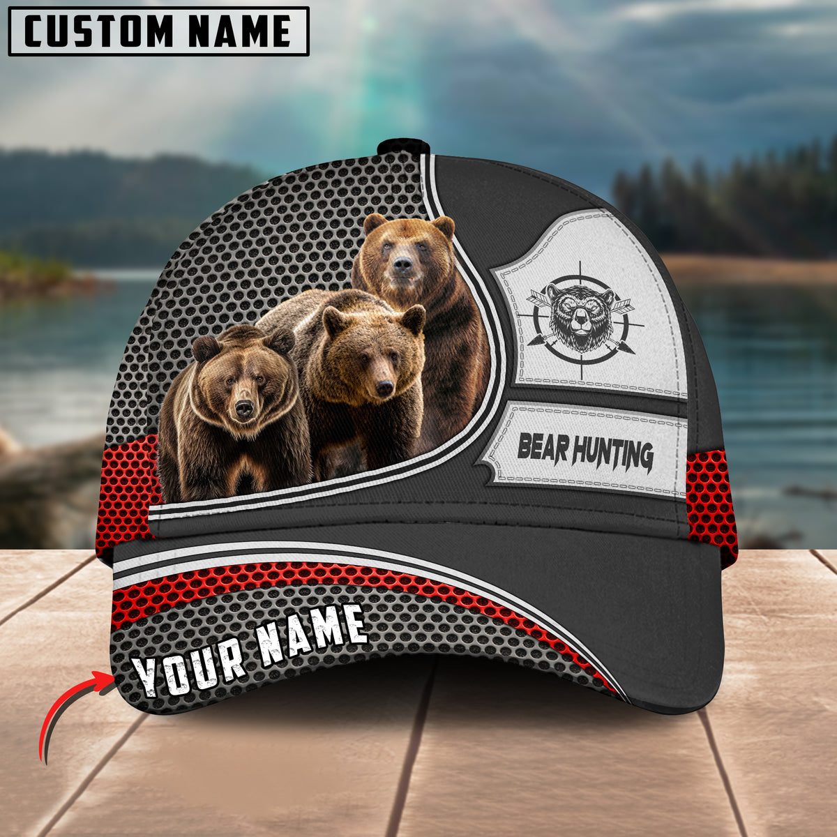 Maxcorners Ultimate Wild Bear Hunting Multicolor Personalized Name 3D Cap