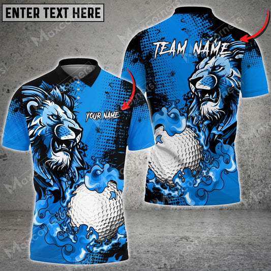 Max Corner Customized Name Lion Fire Golf Ball Line Pattern Multicolor Sport Jersey Pattern Custom 3D Polo Shirt