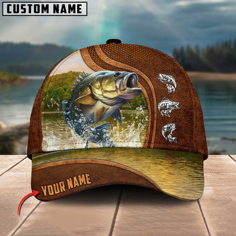 Maxcorners Personalized Large Mouth Bass Fishing Water Leather Pattern Classic 3D Cap
