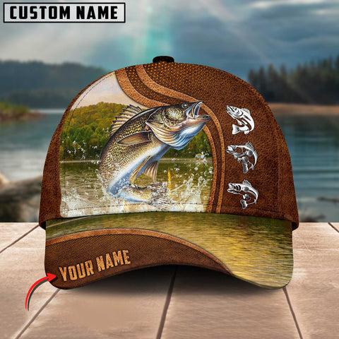 Maxcorners Personalized Walleye Fishing Water Leather Pattern Classic 3D Cap