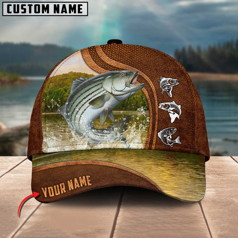 Maxcorners Personalized Stripped Bass Fishing Water Leather Pattern Classic 3D Cap