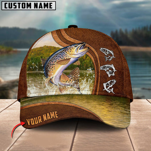 Maxcorners Personalized Trout Fish Fishing Water Leather Pattern Classic 3D Cap