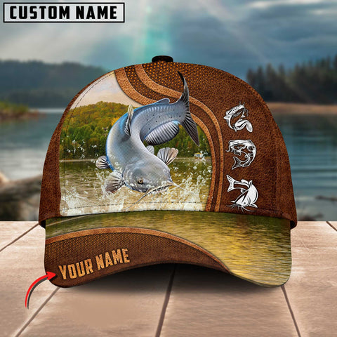 Maxcorners Personalized Catfish Fishing Water Leather Pattern Classic 3D Cap