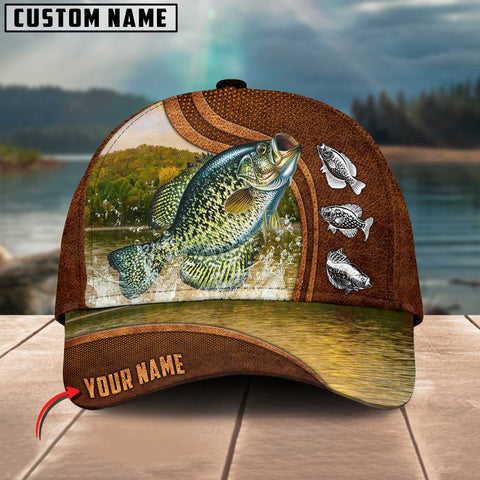 Maxcorners Personalized Crappie Fishing Water Leather Pattern Classic 3D Cap